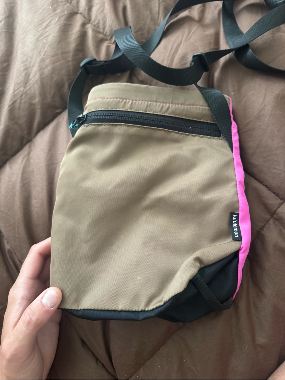 lululemon athletica Olive Crossbody Bag with Pink Accent